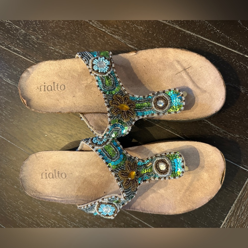 Rialto Women's Beaded Sandals - Green and Tan